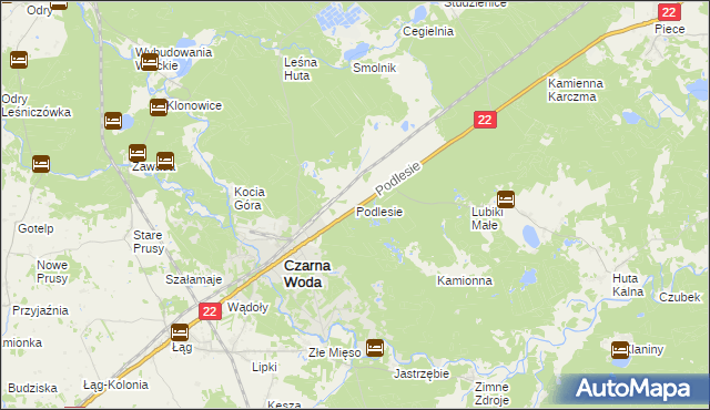 mapa Podlesie gmina Czarna Woda, Podlesie gmina Czarna Woda na mapie Targeo