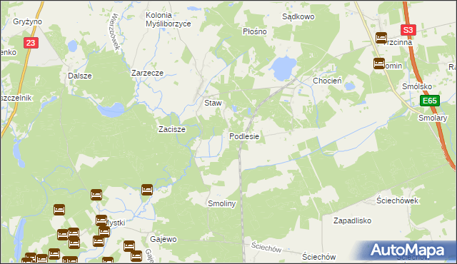mapa Podlesie gmina Lubiszyn, Podlesie gmina Lubiszyn na mapie Targeo