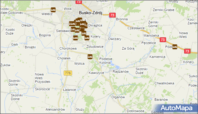 mapa Podlesie Kolonia gmina Busko-Zdrój, Podlesie Kolonia gmina Busko-Zdrój na mapie Targeo