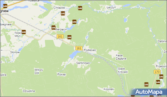 mapa Podlesiec, Podlesiec na mapie Targeo