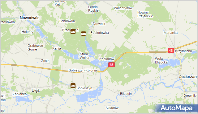 mapa Podlodów gmina Ułęż, Podlodów gmina Ułęż na mapie Targeo