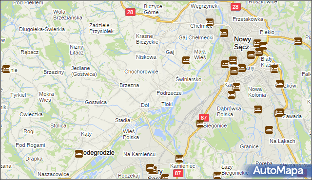 mapa Podrzecze gmina Podegrodzie, Podrzecze gmina Podegrodzie na mapie Targeo