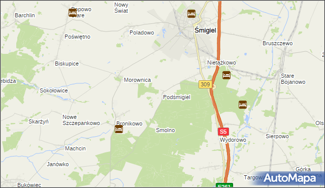 mapa Podśmigiel, Podśmigiel na mapie Targeo