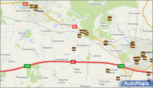 mapa Podstolice gmina Nekla, Podstolice gmina Nekla na mapie Targeo