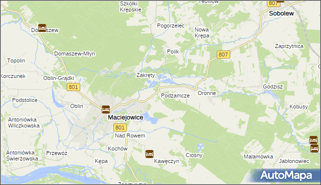 mapa Podzamcze gmina Maciejowice, Podzamcze gmina Maciejowice na mapie Targeo