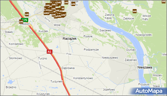 mapa Podzamcze gmina Raciążek, Podzamcze gmina Raciążek na mapie Targeo