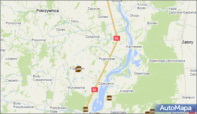 mapa Pogorzelec gmina Pokrzywnica, Pogorzelec gmina Pokrzywnica na mapie Targeo