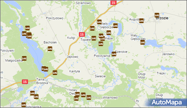 mapa Pokrzywnia gmina Brzozie, Pokrzywnia gmina Brzozie na mapie Targeo