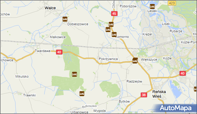 mapa Pokrzywnica gmina Reńska Wieś, Pokrzywnica gmina Reńska Wieś na mapie Targeo