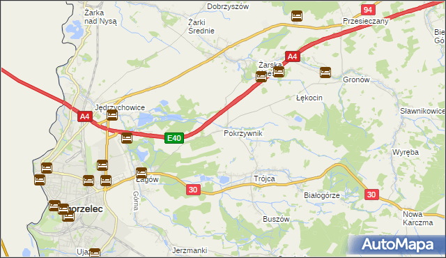mapa Pokrzywnik gmina Zgorzelec, Pokrzywnik gmina Zgorzelec na mapie Targeo