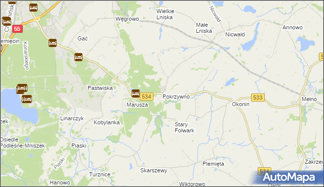 mapa Pokrzywno gmina Gruta, Pokrzywno gmina Gruta na mapie Targeo