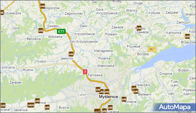 mapa Polanka gmina Myślenice, Polanka gmina Myślenice na mapie Targeo