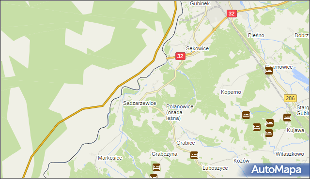mapa Polanowice gmina Gubin, Polanowice gmina Gubin na mapie Targeo