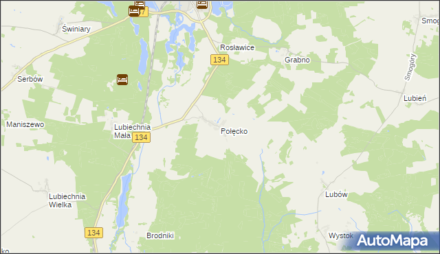 mapa Połęcko gmina Ośno Lubuskie, Połęcko gmina Ośno Lubuskie na mapie Targeo