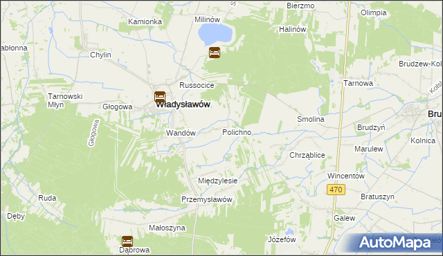 mapa Polichno gmina Władysławów, Polichno gmina Władysławów na mapie Targeo