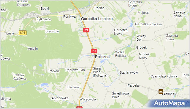 mapa Policzna powiat zwoleński, Policzna powiat zwoleński na mapie Targeo