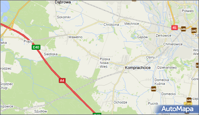 mapa Polska Nowa Wieś, Polska Nowa Wieś na mapie Targeo