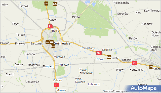 mapa Pomarzany gmina Krośniewice, Pomarzany gmina Krośniewice na mapie Targeo