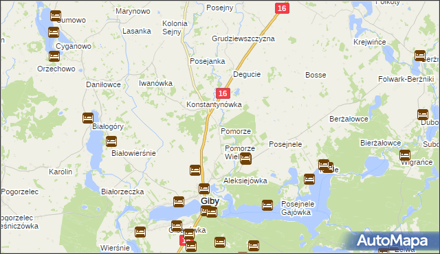 mapa Pomorze gmina Giby, Pomorze gmina Giby na mapie Targeo