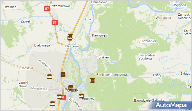 mapa Ponikiew gmina Pułtusk, Ponikiew gmina Pułtusk na mapie Targeo