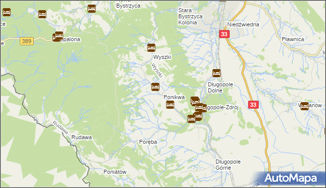 mapa Ponikwa gmina Bystrzyca Kłodzka, Ponikwa gmina Bystrzyca Kłodzka na mapie Targeo