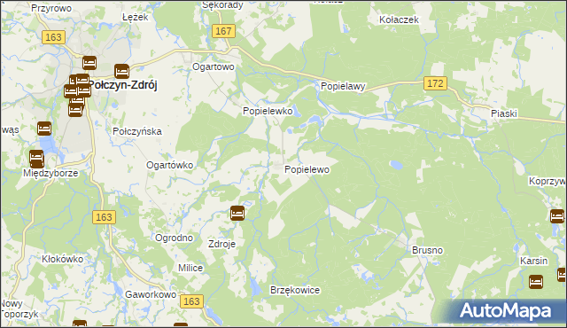 mapa Popielewo gmina Połczyn-Zdrój, Popielewo gmina Połczyn-Zdrój na mapie Targeo