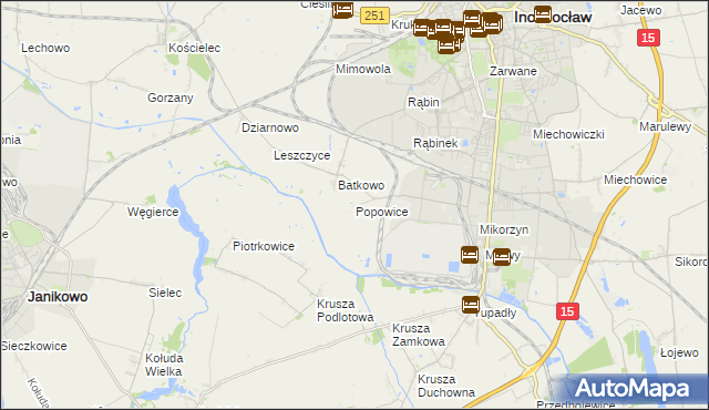 mapa Popowice gmina Inowrocław, Popowice gmina Inowrocław na mapie Targeo