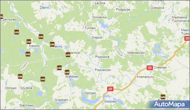 mapa Popowice gmina Miastko, Popowice gmina Miastko na mapie Targeo