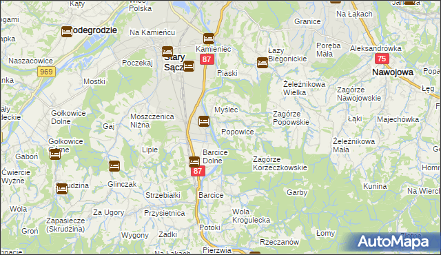 mapa Popowice gmina Stary Sącz, Popowice gmina Stary Sącz na mapie Targeo