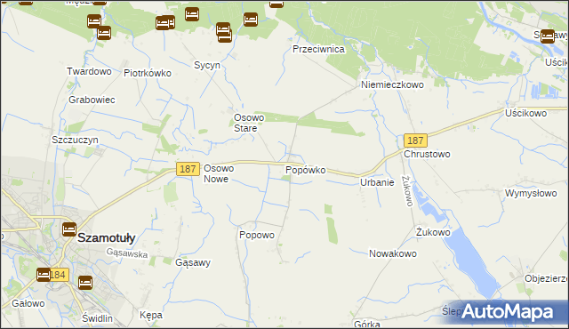 mapa Popówko gmina Oborniki, Popówko gmina Oborniki na mapie Targeo