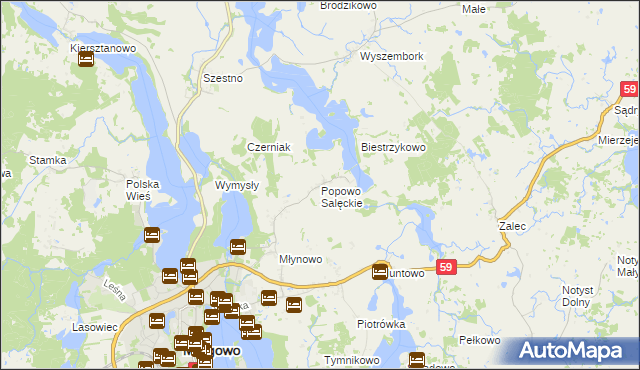 mapa Popowo Salęckie, Popowo Salęckie na mapie Targeo