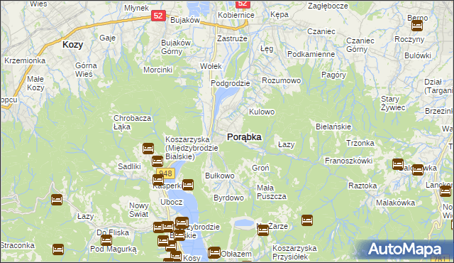 mapa Porąbka powiat bielski, Porąbka powiat bielski na mapie Targeo