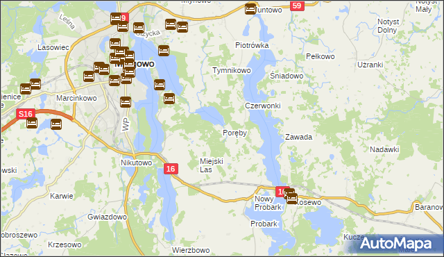 mapa Poręby gmina Mrągowo, Poręby gmina Mrągowo na mapie Targeo