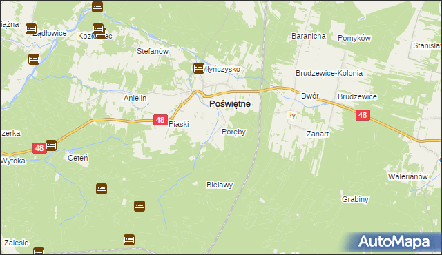 mapa Poręby gmina Poświętne, Poręby gmina Poświętne na mapie Targeo