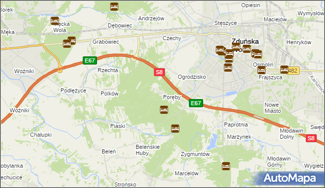 mapa Poręby gmina Zduńska Wola, Poręby gmina Zduńska Wola na mapie Targeo