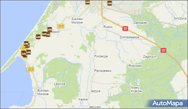 mapa Porzecze gmina Darłowo, Porzecze gmina Darłowo na mapie Targeo