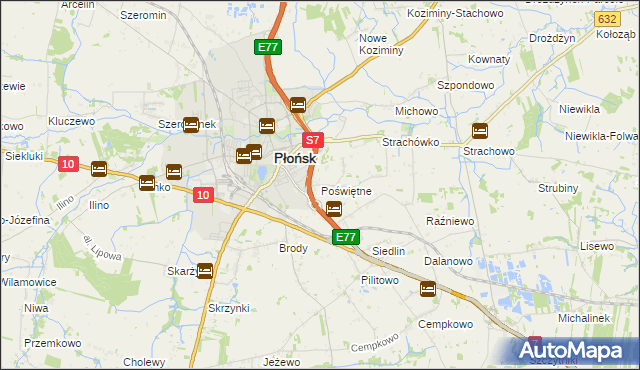 mapa Poświętne gmina Płońsk, Poświętne gmina Płońsk na mapie Targeo