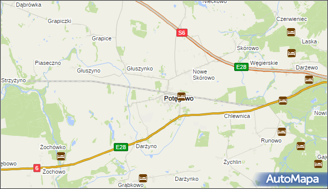 mapa Potęgowo powiat słupski, Potęgowo powiat słupski na mapie Targeo