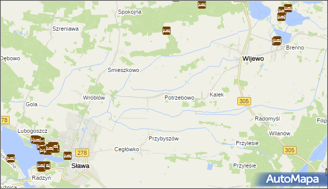 mapa Potrzebowo gmina Wijewo, Potrzebowo gmina Wijewo na mapie Targeo