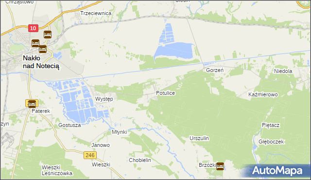 mapa Potulice gmina Nakło nad Notecią, Potulice gmina Nakło nad Notecią na mapie Targeo
