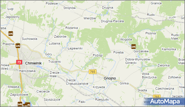 mapa Pożogi gmina Gnojno, Pożogi gmina Gnojno na mapie Targeo