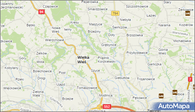 mapa Prądnik Korzkiewski, Prądnik Korzkiewski na mapie Targeo