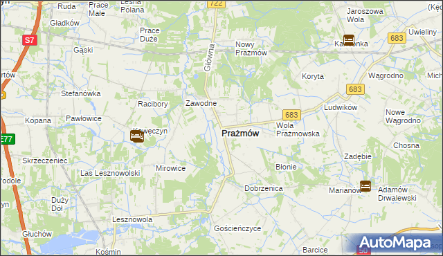 mapa Prażmów powiat piaseczyński, Prażmów powiat piaseczyński na mapie Targeo