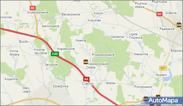 mapa Proboszczowice gmina Toszek, Proboszczowice gmina Toszek na mapie Targeo