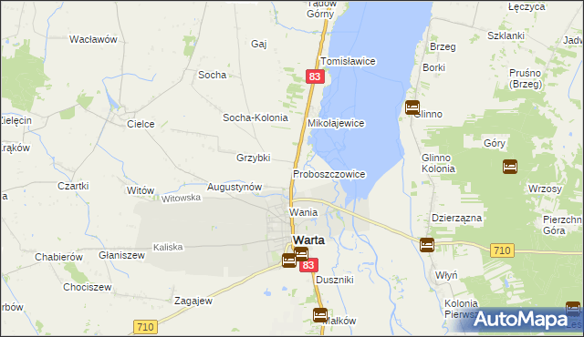 mapa Proboszczowice gmina Warta, Proboszczowice gmina Warta na mapie Targeo