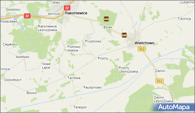 mapa Prochy gmina Wielichowo, Prochy gmina Wielichowo na mapie Targeo