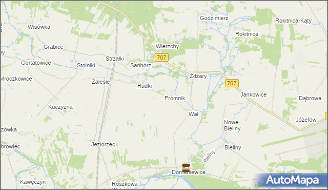 mapa Promnik gmina Nowe Miasto nad Pilicą, Promnik gmina Nowe Miasto nad Pilicą na mapie Targeo