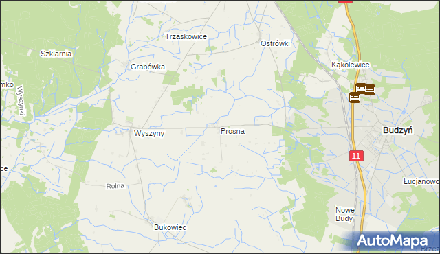 mapa Prosna gmina Budzyń, Prosna gmina Budzyń na mapie Targeo
