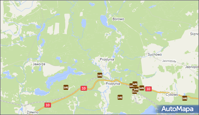 mapa Prostynia gmina Kalisz Pomorski, Prostynia gmina Kalisz Pomorski na mapie Targeo