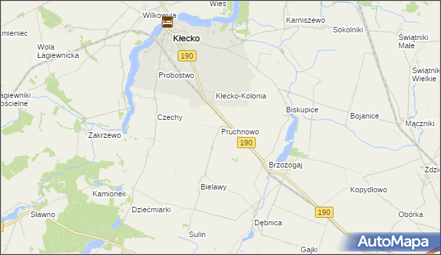 mapa Pruchnowo gmina Kłecko, Pruchnowo gmina Kłecko na mapie Targeo